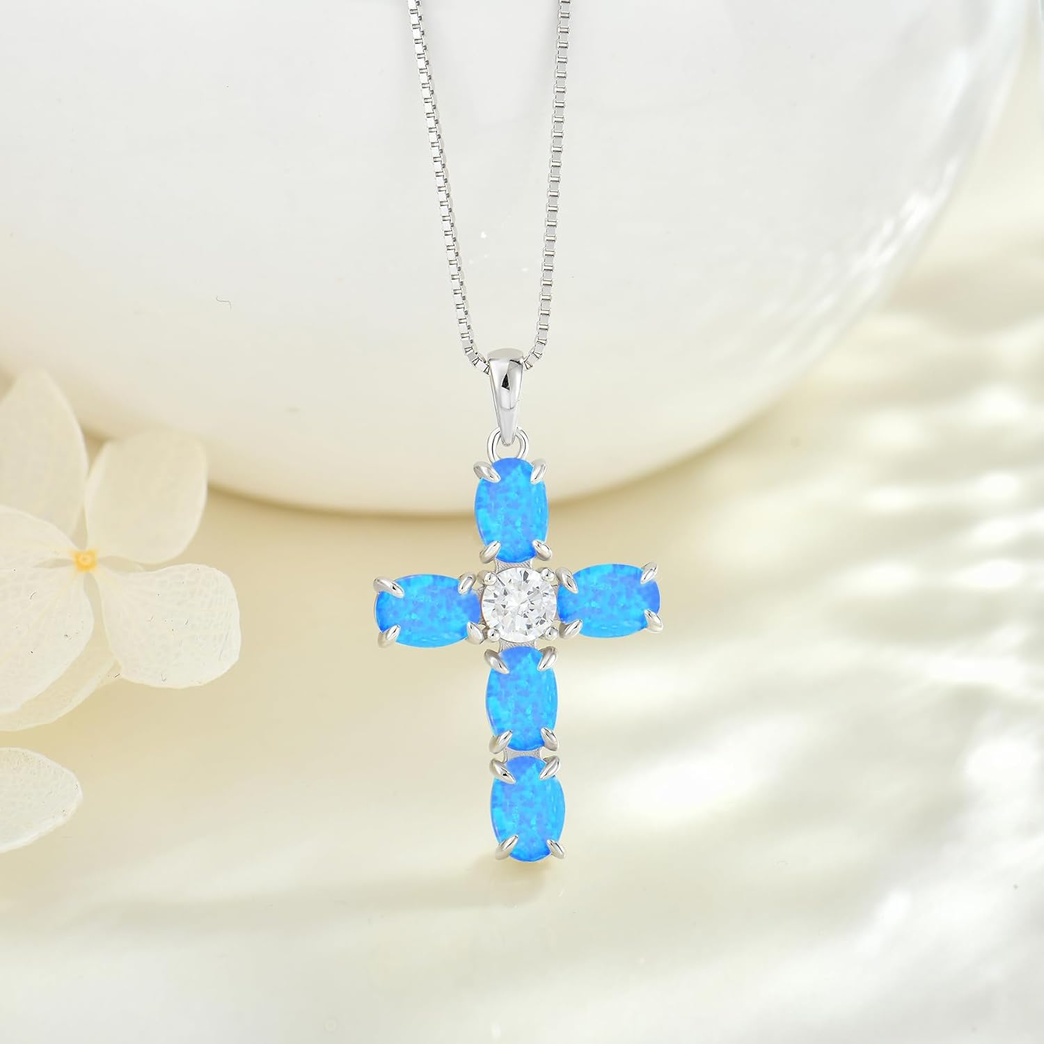 Opal Cross Necklace for Women 925 Sterling Silver Birthstone Cross Pendant Beautifully crafted cross for multiple occasions - Image 4