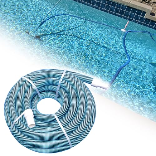 JYHHCYS Heavy Duty Pool Vacuum Hose, Double Thickened Blue Pool Vacuum Cleaning Hose with Swivel Cuff, 1.5 Inch Dia In-ground Pool Vacuum Hose for Courtyard, Easy Drainage(65 feet)