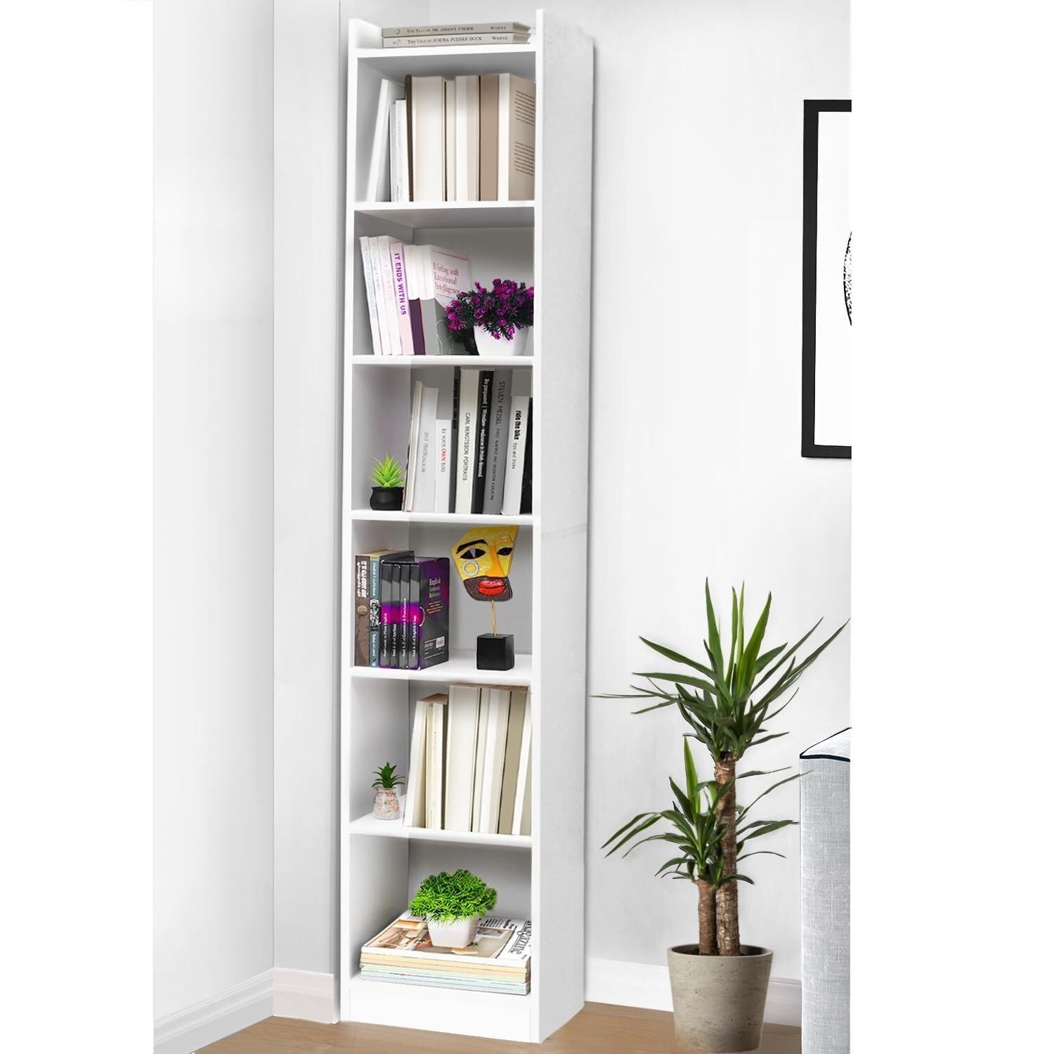 6 Tier Book Shelf for Home Library 6ft with Assembly,Cabinet for Storage,White Bookshelves for Living Room Stand Book Rack for Office,Kitchen,(33x24x180cm - Engineered Wood)-image-1