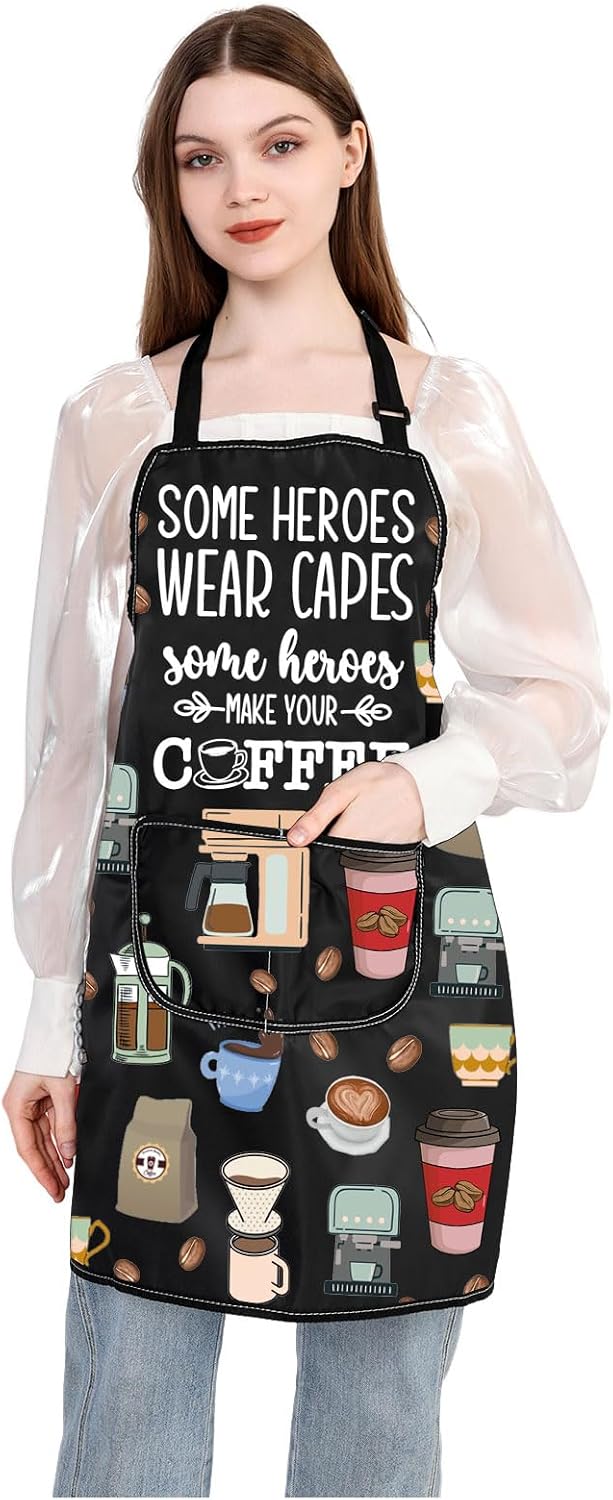 JXGZSO Barista Apron - Coffee Themed Aprons for Server, Some Heroes Make Coffee