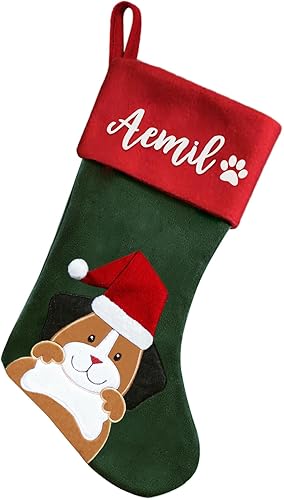 Vista 11 de Dreamdecor Medias de Navidad personalizadas con nombre, 17.3 pulgadas, calcetines colgantes de Navidad a cuadros grandes con ciervo, Papá Noel