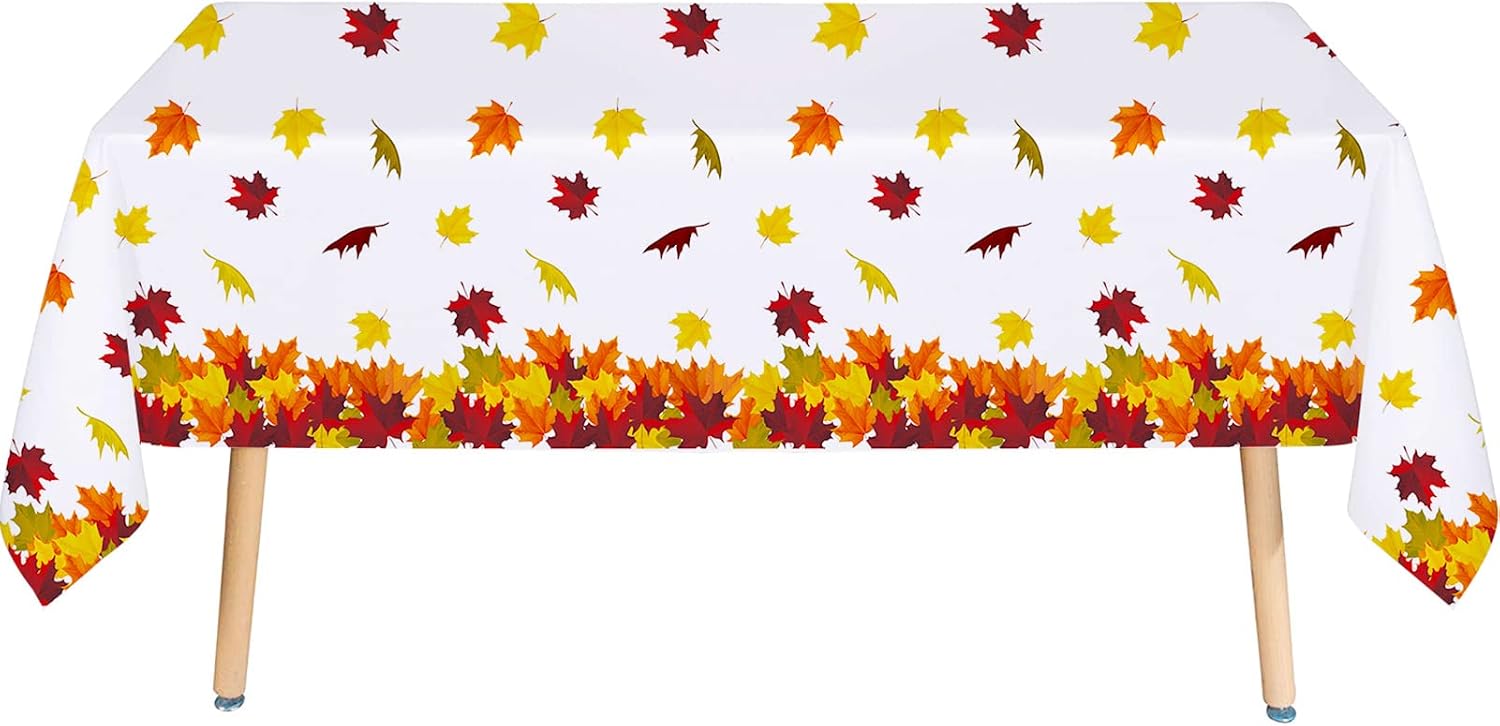 HOWAF 3 Pieces Thanksgiving Fall Leaf Tablecovers, Happy Thanksgiving Day Maple Leave Tablecloths, Autumn Themed Plastic Table Cloth for Thanksgiving Harvest Party Table Decoration,52x87 Inches