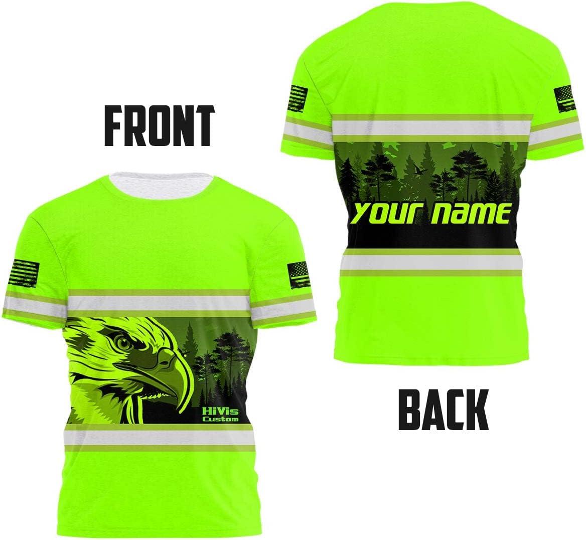 Color Eagle High Visibility Shirt for Men Custom Name Reflective Safety Workwear for Worker, Patriotic