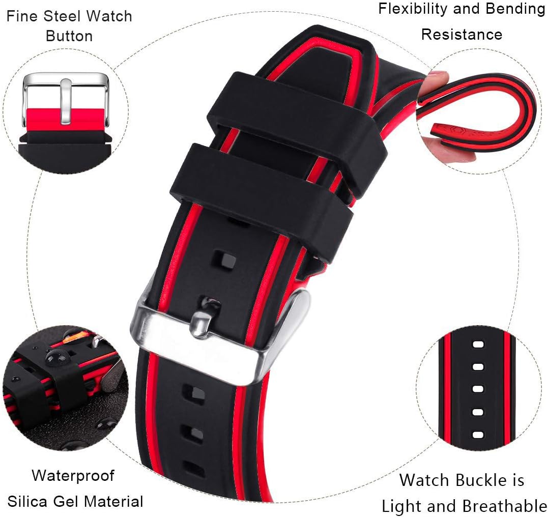 Silicone Watch Bands Divers Model Replacement Rubber Watch Strap 20mm 22mm 24mm 26mm Waterproof Line Bicolor Silver Buckle for Men and Women Sport - Image 4