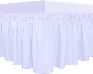 PureFit Wrap Around Ruffled Bed Skirt with Adjustable Elastic Belt - 14 Inch Drop Easy to Put On, Wrinkle Free Bedskirt Dust Ruffles, Bed Frame Cover for Twin, Twin XL and Full Size Beds, White