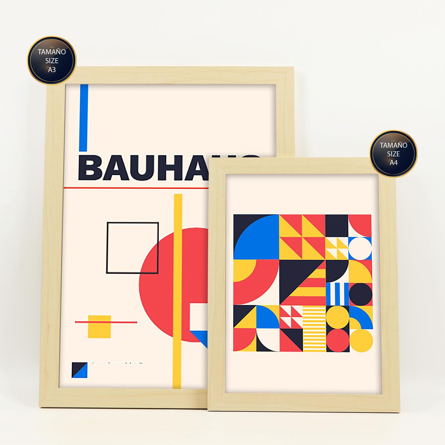 Nacnic Set de 6 Laminas en Bauhaus Style 3 Laminas de colección de diseño geométrico con marcos Cuadros decorativos para su sala de estar, dormitorio, hogar Tamaños A4 y A3 con marcos de madera ligera