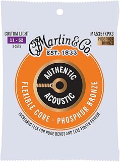MARTIN 3er-Pack Akustikgitarrensaiten, Flexible Core Custom Light 11/52, 98/2 Phosphor Bronze (MA535FXPK3)