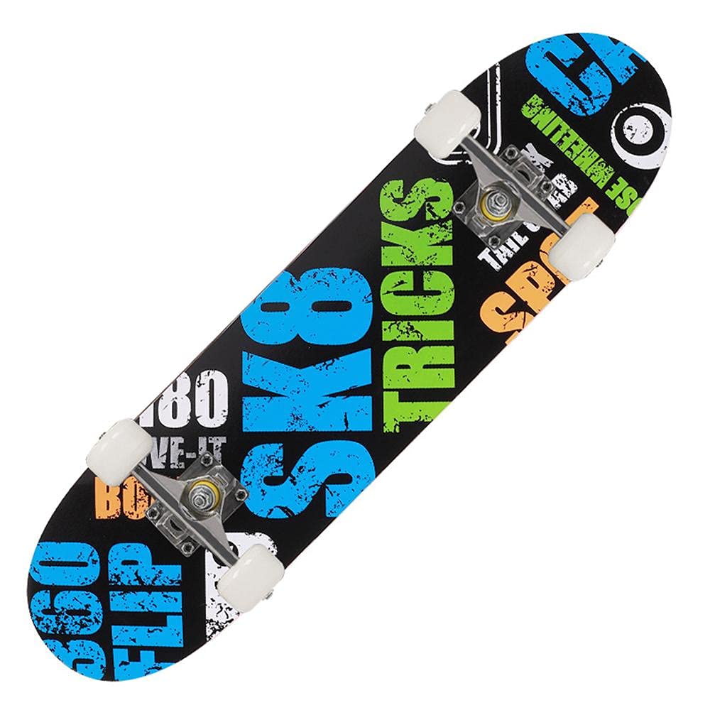 Skateboard, Skateboard Completo 31x8 Pollici, Double Kick Trick Board, Skateboard for Principianti, Adulti, Bambini e Adolescenti