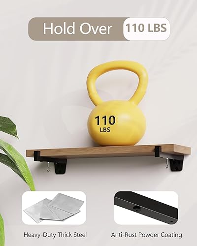 Miniatura 4 de Paquete de 4 soportes de estante negros, soportes flotantes resistentes de 11.25 pulgadas, soportes de estante de acero industrial rústico de 15