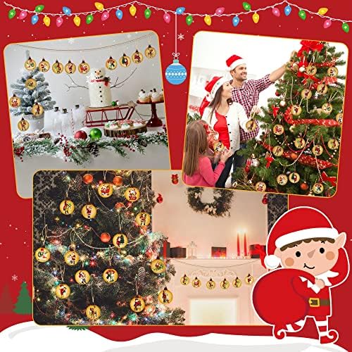 GROBRO7 31Pcs Christmas Round Wooden Baubles Pendant Vintage Xmas Tree Hanging Decoration with String, Wood Tags Ornament for DIY Crafts, Creative, New Year Festival Party Supplies