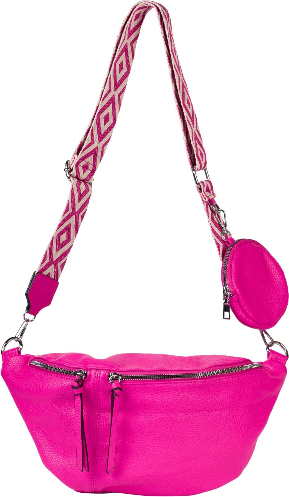styleBREAKER Damen Halbmond Crossbody Schultertaschen Set 3-Teilig, Schultergurt mit Muster, Schlüsselanhänger, Börse 02012398