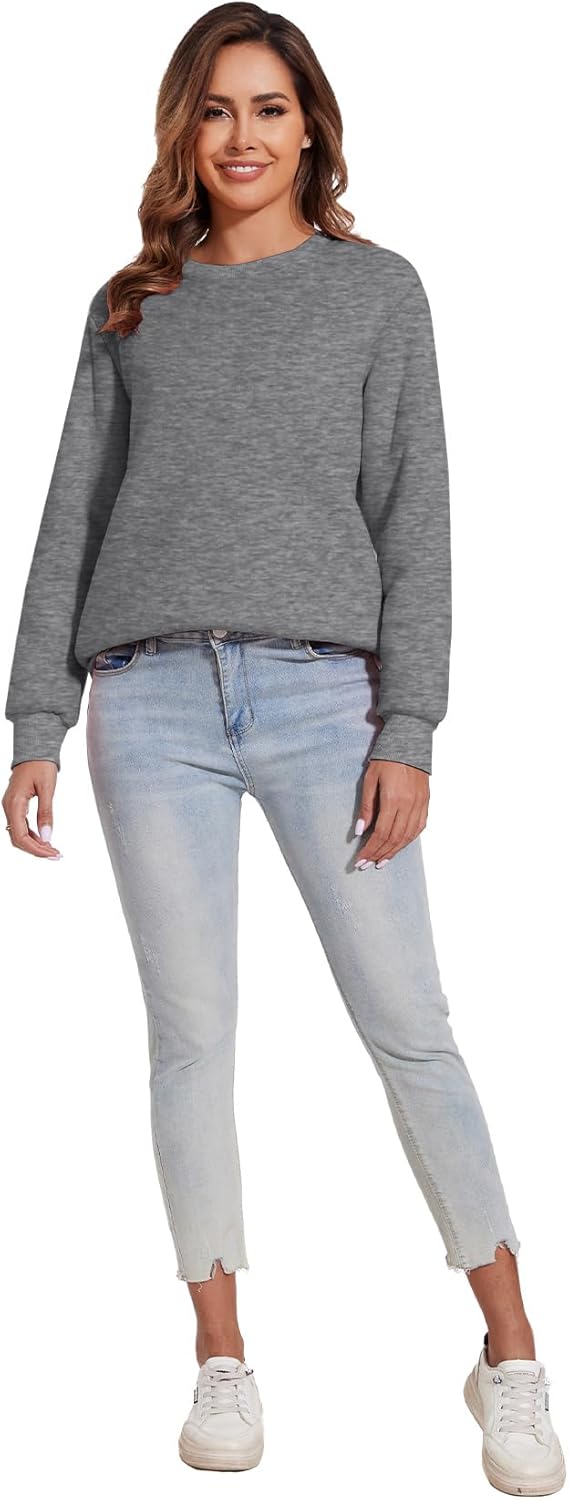 Flygo Women's Sherpa Lined Fleece Crewneck Pullover Sweatshirts Casual Winter Warm Sweatshirt - Image 5