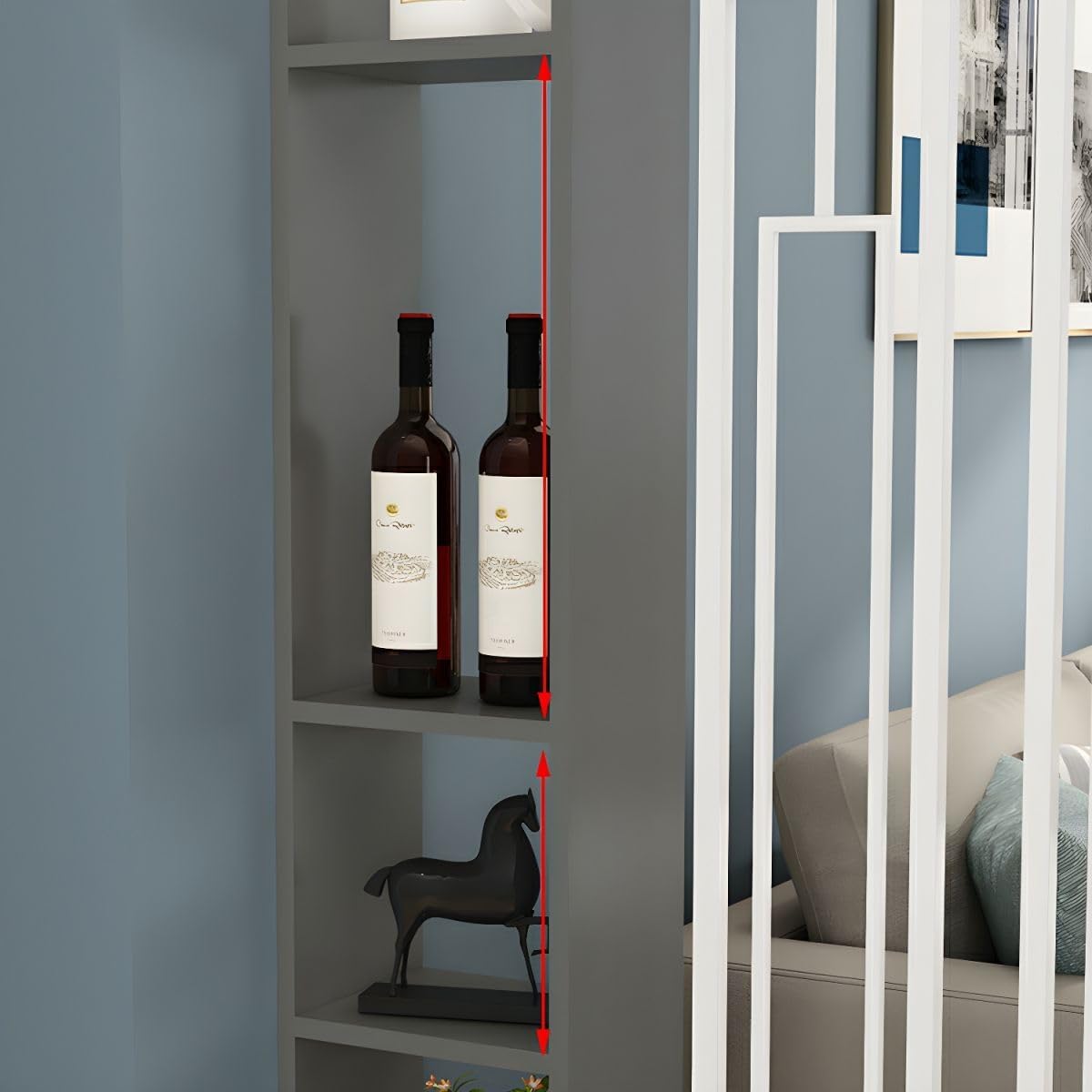 CraftThink Wall Room Divider, Modern Wood Bookshelf with Translucent Screens and Multiple Shelves, Storage Cabinet Display Storage for Home Office Decorative, 31.5" L x 80" H Khaki Gray-Black