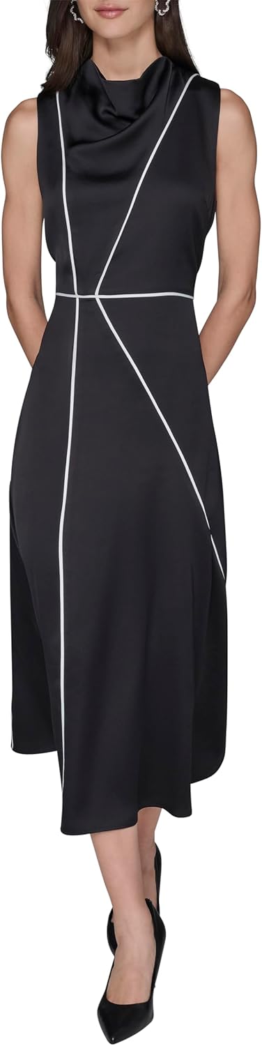 Karl Lagerfeld Womens Sleeveless Mock Neck Satin Faced Crepe Midi Dress - Image 2