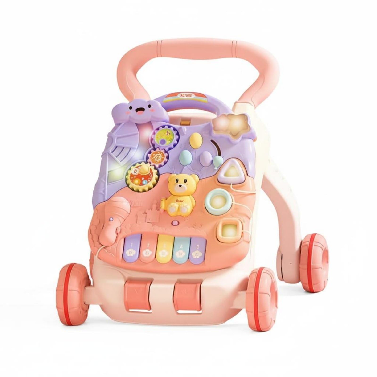 Qianly Soporte para Caminar Actividades Interactivo Correpasillos con Ruedas Antivuelco Soporte para Caminar con Engranajes, Casa, Pink Piano Battery