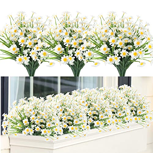 Greenrain 6 Bundles Artificial Daisy Flowers Outdoor Fake Flowers For Decoration No Fade Faux Plastic Flower Garden Porch Window Box Décor (White) #TOP15