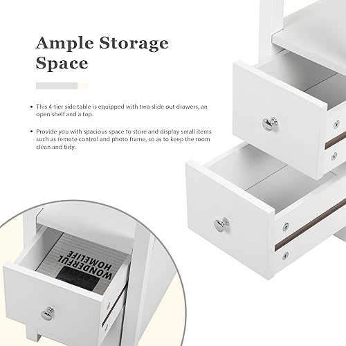 Miniatura 7 de Sandinrayli Juego de 2 mesas auxiliares, mesitas de noche para sala de estar con estación de carga, mesa auxiliar estrecha con 2 cajones, mesitas de