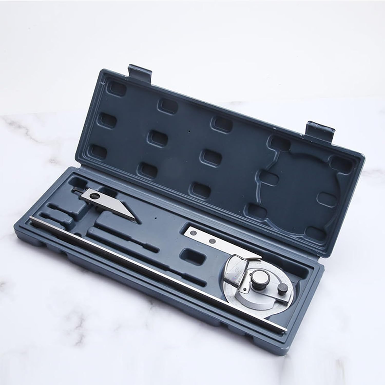0-360° Universal Bevel Protractor, Detachable Stainless Steel Vernier Angle Ruler with Magnifying Glass, 5' Division Value, for Internal and External Angle Measurement