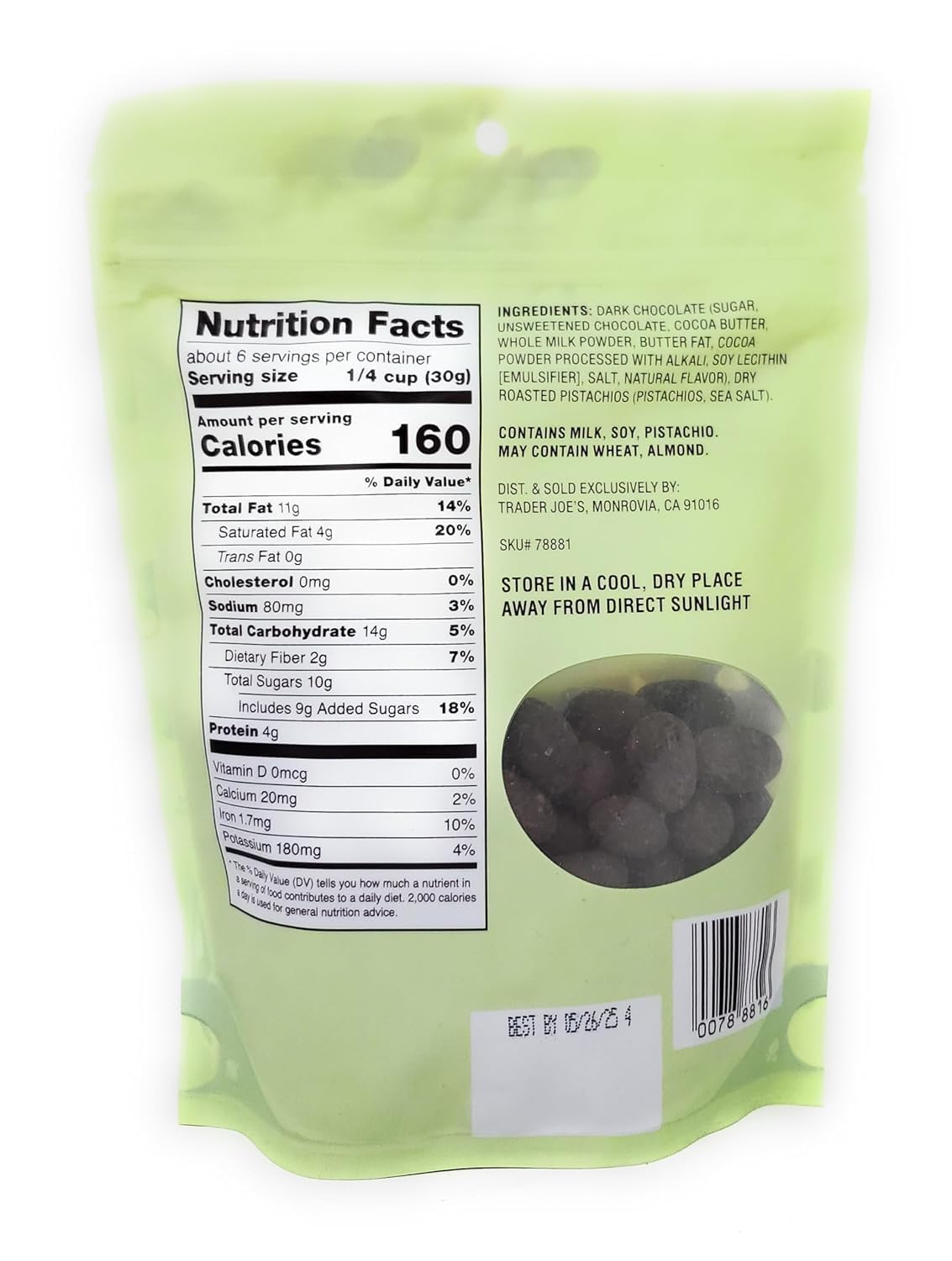 Generic Trader Joe's Dark Chocolate Covered Pistachios - 6 Oz (Pack 2)