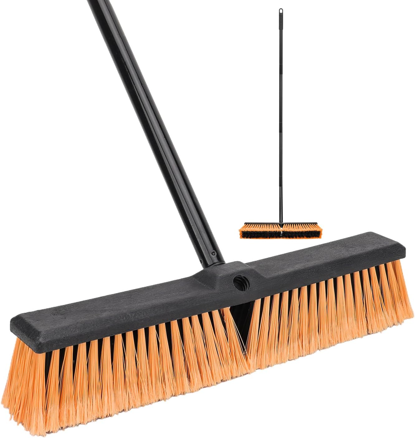 18 Inches Push Broom Outdoor- Heavy Duty Commercial Broom with 64.5" Long Handle and Stiff Bristles for Patio Garage Deck Concrete Wood Stone Tile Driveway Yard Warehouse Shop Floor Cleaning Broom