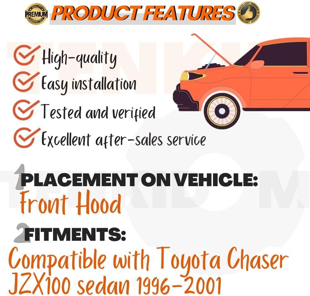 Hood Lift Supports Compatible with Toyota Chaser JZX100 Sedan 1996-2001 Front Bonnet Replacement Gas Struts Dampers Springs Shocks Arm Props 2 Pieces
