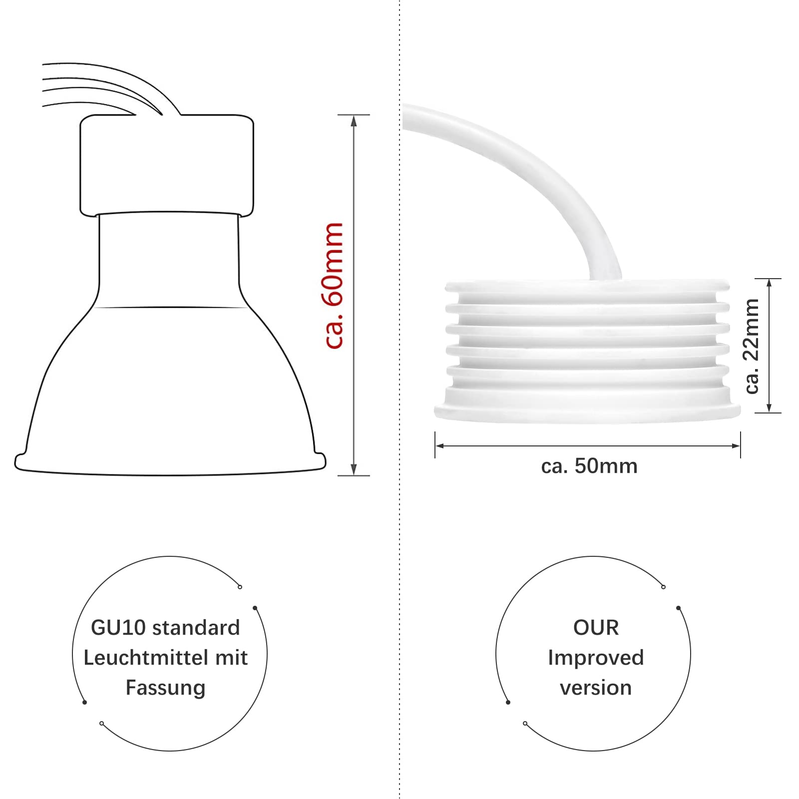 10x LED Modul als GU10 Ersatz – 5W 38° Dimmbar aus Keramik super flach 230V – Leuchtmittel für Einbaustrahler Lampe Birne Leuchte Strahler (Warmweiß 3000K)