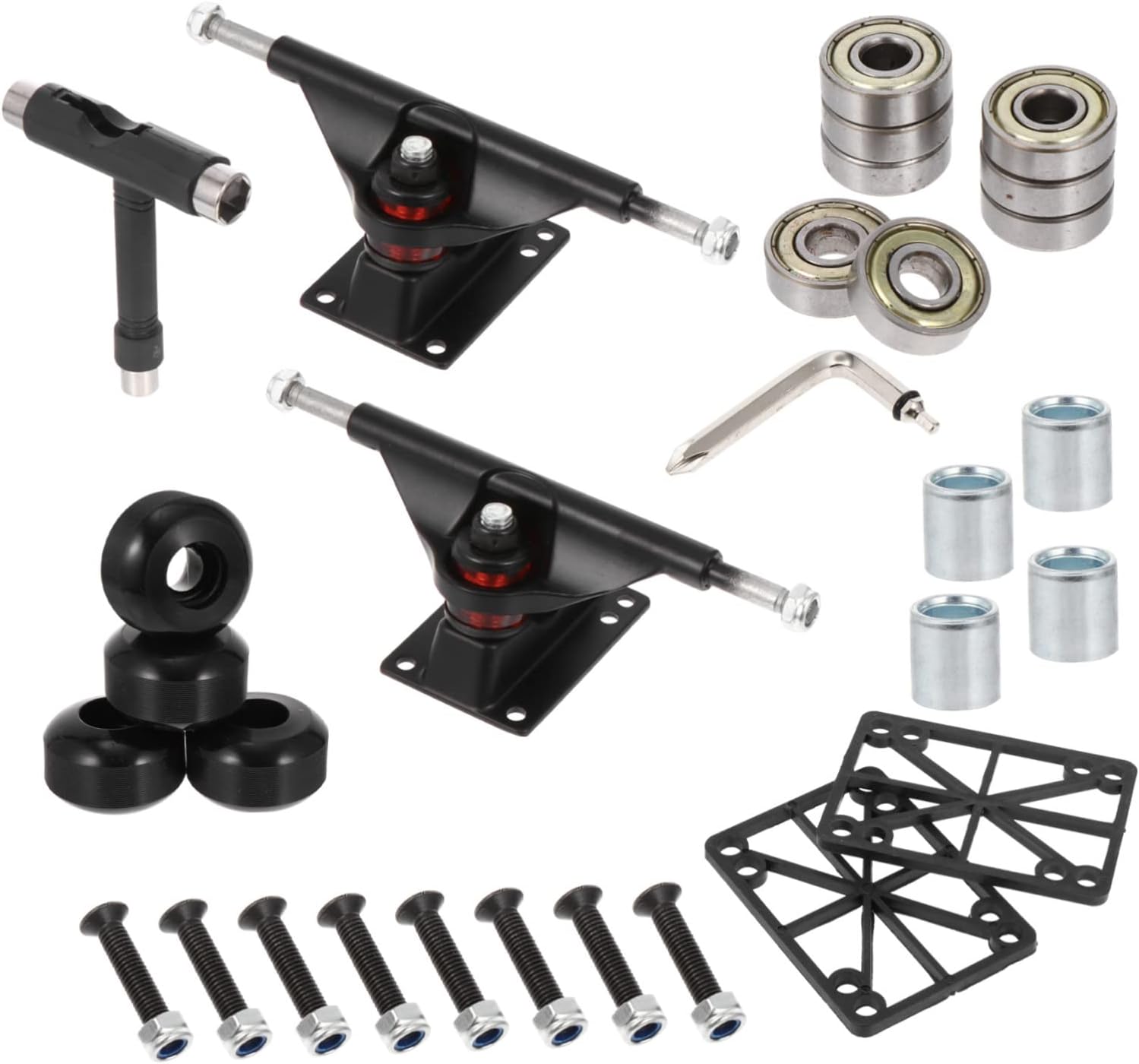1set Double Tilt Skateboard Bridge Kit Pu Wheels Skateboard Bracket and Accessories for Smooth Riding Random Style