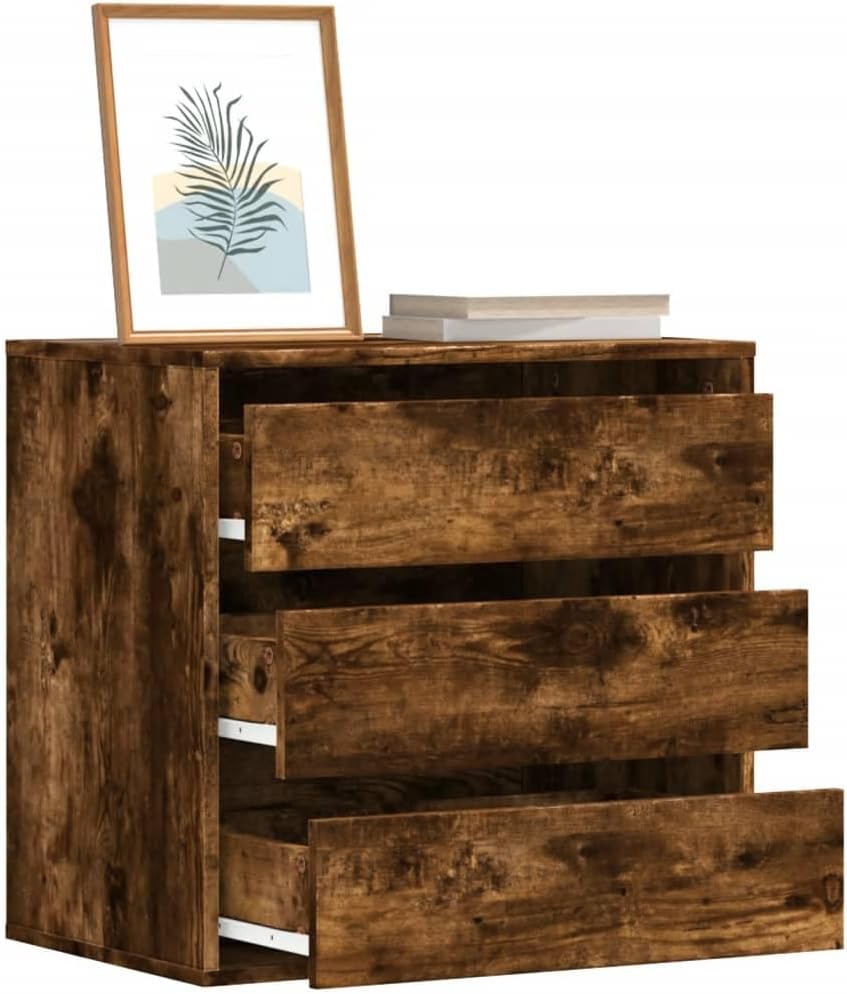 Générique Narożna komoda wędzona dębowa 60x41x58 cm szafka do przechowywania z 3 szufladami z drewna inżynieryjnego wytrzymała i łatwa do czyszczenia blat idealny do eksponowania przedmiotów
