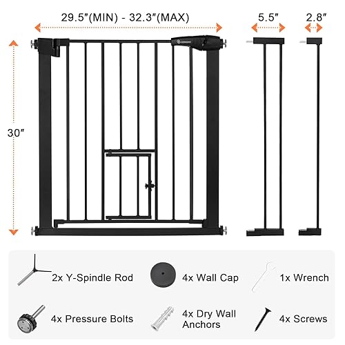 Miniatura 7 de COMOMY Puerta de bebé con cierre automático con puerta para gatos, puerta extra ancha para perros de 29.5 a 40.5 pulgadas para puertas de casa