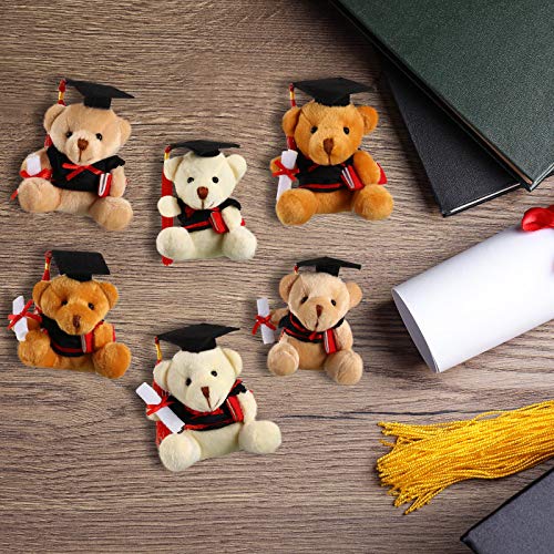 6 Pieces Mini Graduation Bear Plush Gift Stuffed Animal With Cap Gift For Her, For Him, Class Of 2023 Graduation Present For College High School Kindergarten Grad Party Favor (Black) #TOP4