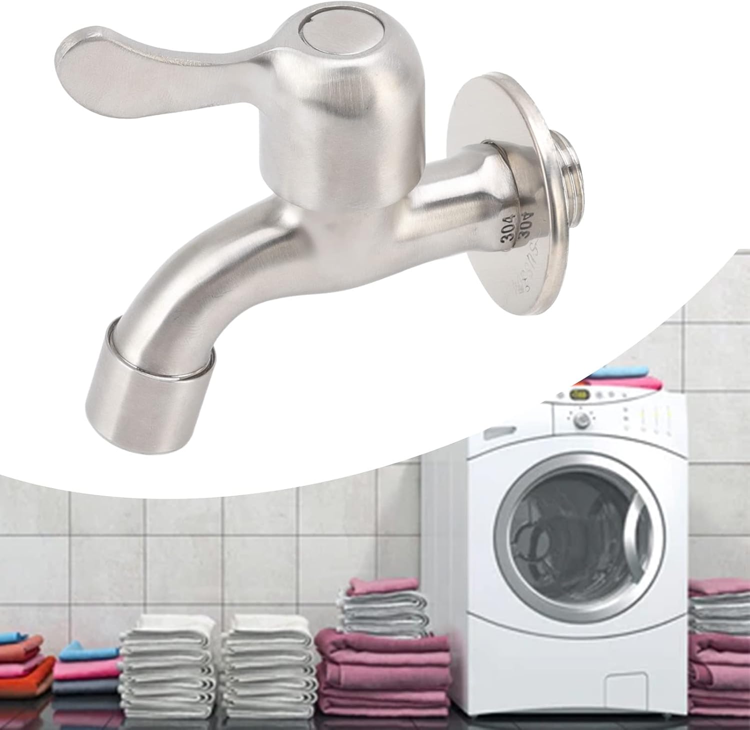 Laundry Tub Faucet, Single Cold Water Tap, Washing Machine Tub Tap Faucet Stainless Steel Wall Mounted Single Cold Water Tap with Bubbler and Water Valve