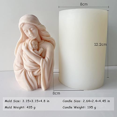 Miniatura 8 de ZAKVOOR 3D Virgin Mary Silicone Candle Mold Blessed Godmother with Baby Jesus Resin Casting Silicone Mold for DIY Aromatherapy Candles Wax Plaster