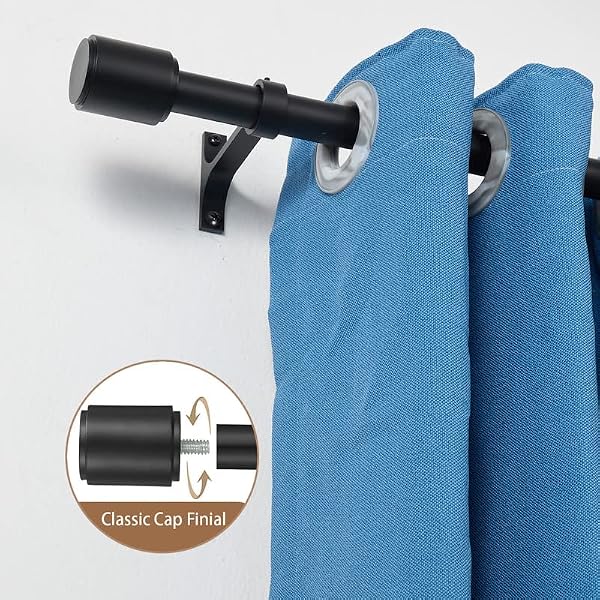 Matte Black Curtain Rods 72-144" for Window, 2 Pack Decorative Curtain Rods with Cap Finials, Adjustable Heavy Duty 1-Inch Telescoping Drapery Rods by Hosmile - Used condition - Image 2