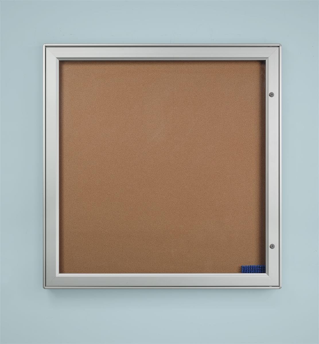 Enclosed Bulletin Board with Swing-Open Locking Door, 41 x 41.25 inches, Natural Cork Surface - Silver Aluminum Frame