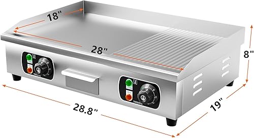 Miniatura 2 de Plancha eléctrica comercial de 29 pulgadas, parrilla de 110 V 3000 W, parrilla de placa caliente de parrilla plana, control termostático ajustable
