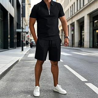 Tuta da uomo 2 pezzi con zip polo e pantaloncini set manica corta estate casual outfit