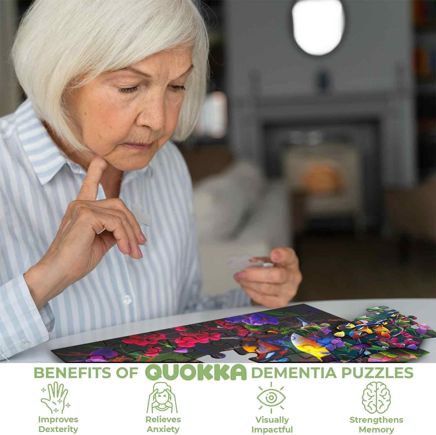 QUOKKA 13 Piece Dementia Activities for Adults - 3 Set Dementia Puzzles for Elderly - Large Piece Gifts Products for Seniors - Alzheimers Jigsaw Puzzle Games for Adults with Cat, Dog, and Birds