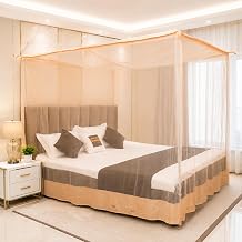 Plain Mosquito Net for King Size Bed | Premium Soft Fabric | King Bed | Fine Mesh | Breathable Design | Easy to Wash, Fold & Store (Biscuit, King Bed (7x8))