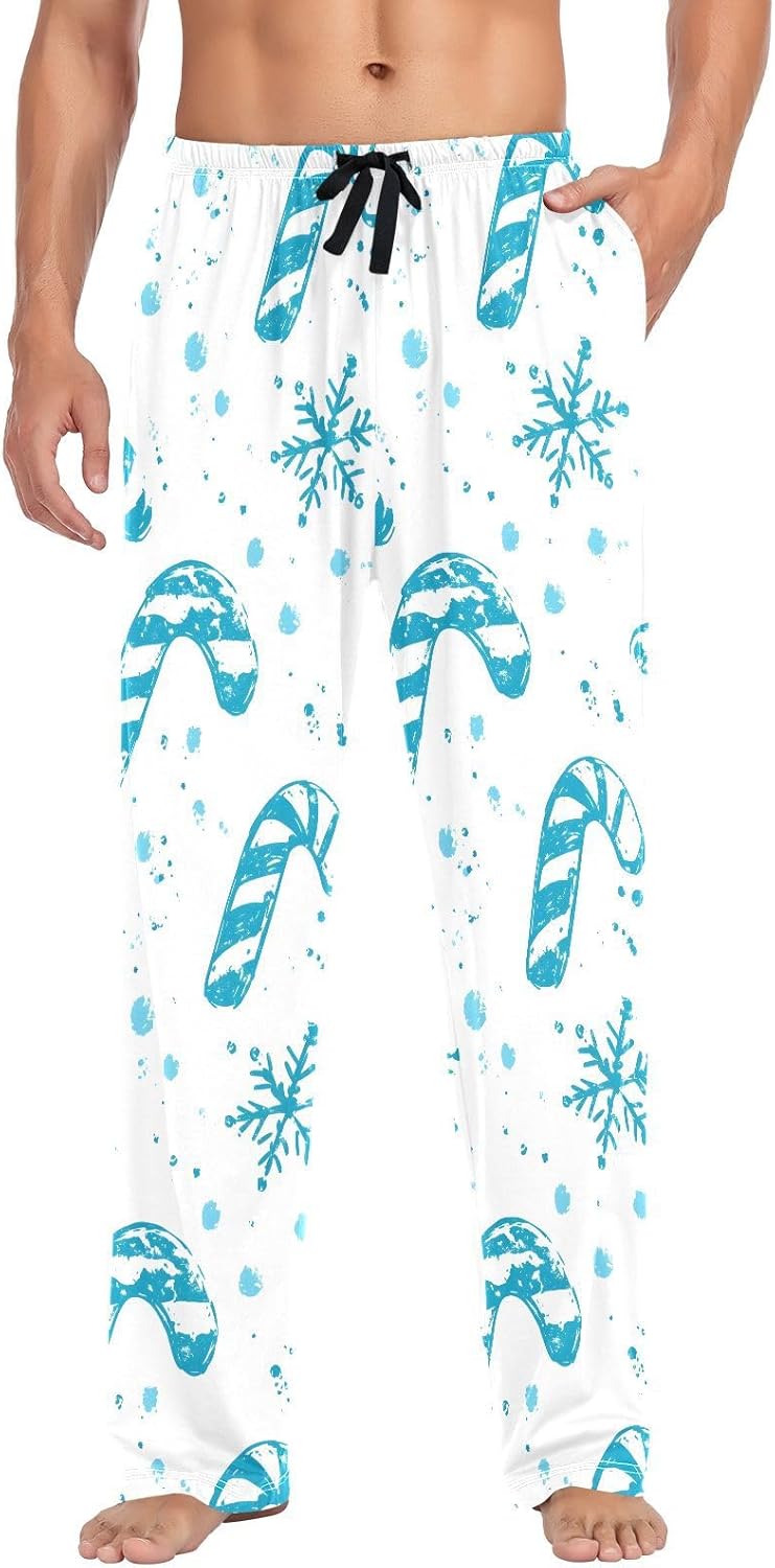 ALAZA Christmas Candy Snowflakes Men's Pajama Pants Men Cotton Pajama Bottoms with Pockets, S