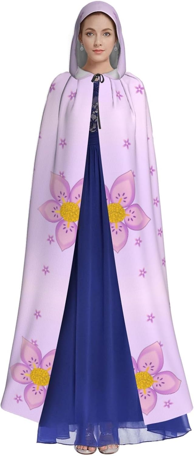 Five-Petaled Purple Flowers Men Women Halloween Role Play Party Decoration Hooded Poncho