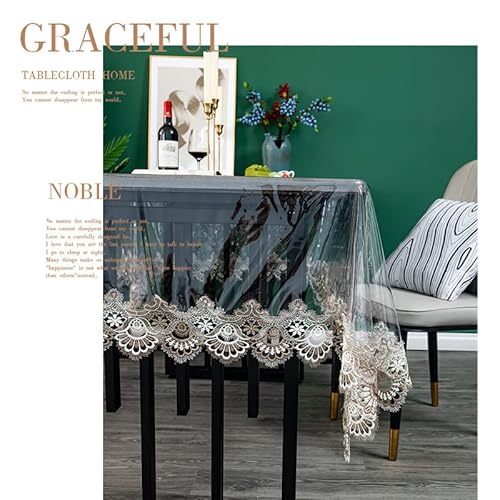 Rozix Transparent Tablecloth Pvc Waterproof Protective Film - Transparent Lace Rectangular Restaurant Kitchen Tablecloth Pad！ (Ancient Pottery-Clean White, 43.3''*62.9'' (Including Lace Lining)) #TOP4