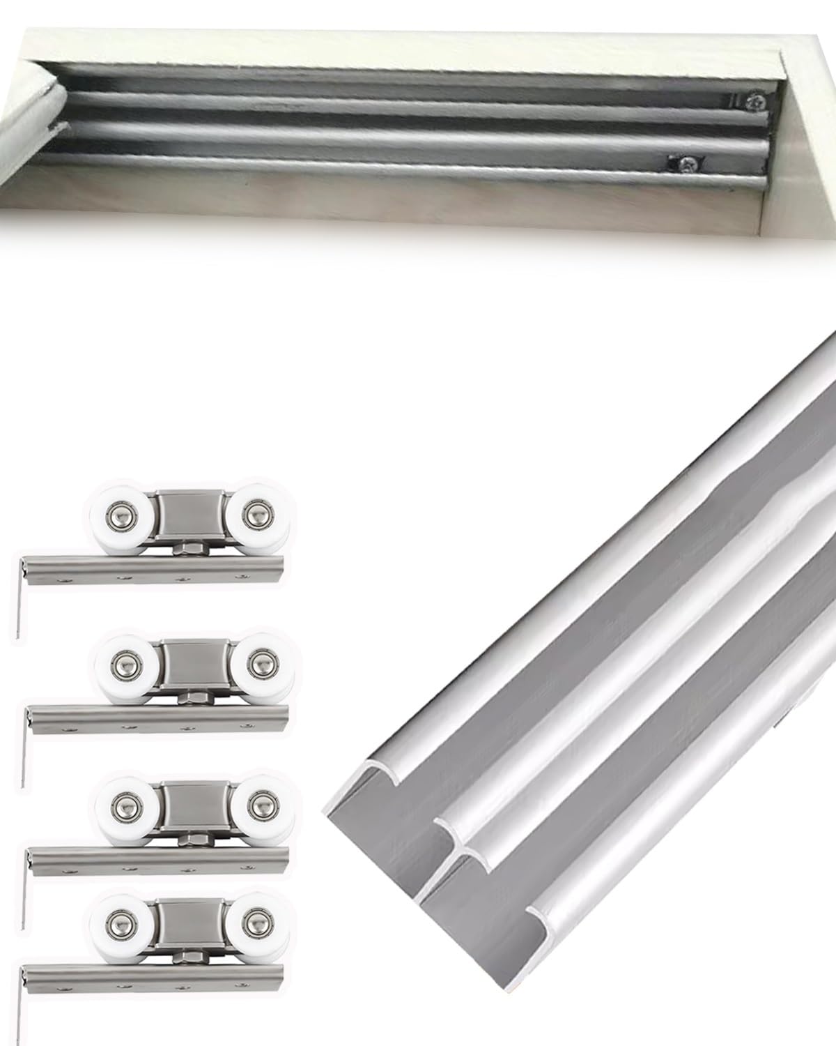 Kit porte coulissante à double voie 373cm pour quincaillerie de grange
