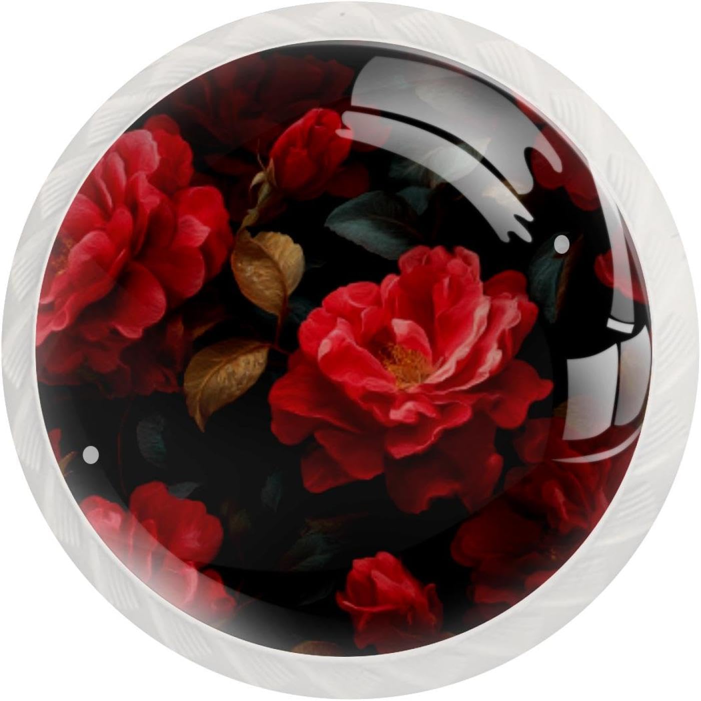 Black Floral Flower Red Roses (16) Pattern Cabinet Knobs, Decorative Drawer Pulls for Kitchen Cabinet, Furniture Hardware for Cupboard Closet Bedroom