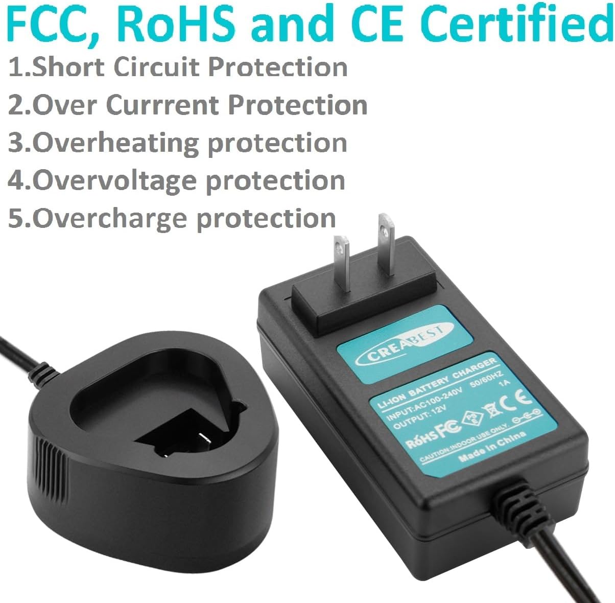 Creabest Upgrade 12V Li-ion Battery Charger Compatible with Dremel 8200 8220 8300 B812-02 B812-01 12V Batteries Dremel 8220 Charger(NOT for Ni-MH/NI-CD Battery)