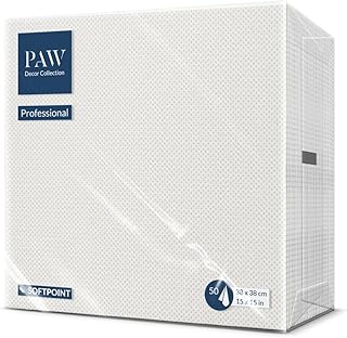 PAW Servietten 38 x 38 cm, 50 Stück Soft Point - Weiß | Stoffähnlich weich und dabei stabil, lebensmittelecht, ideal für Gastronomie, Hotels und Cafés, made in Europe