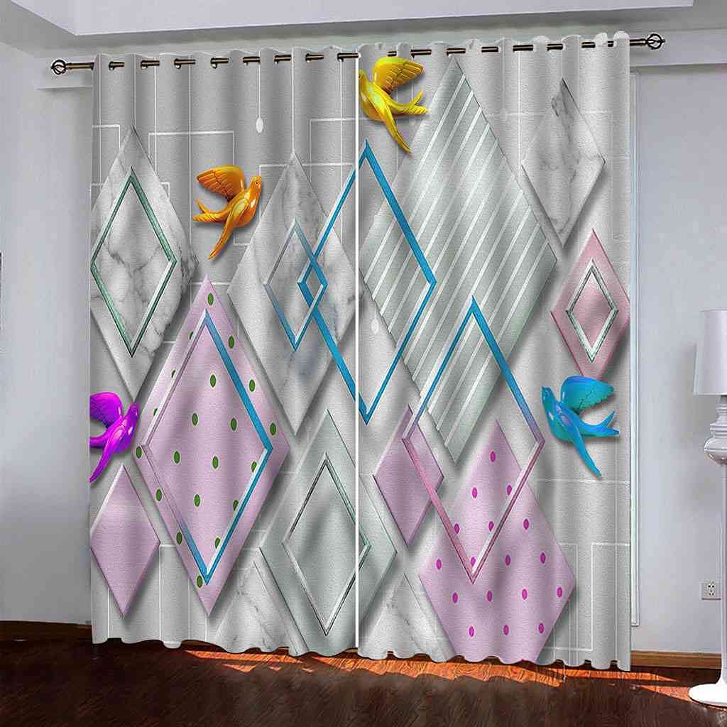 Rideaux salon d'enfants occultants rose oiseau géométrique pour des nuits calmes et douces
