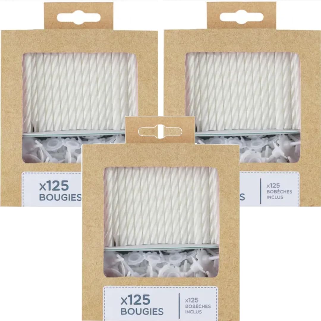 Coffret 125 Bougies Avec Bobèches Incluses – Décoration Festive Pour Gâteaux D’Anniversaire Et Célébrations (Lot de 3)