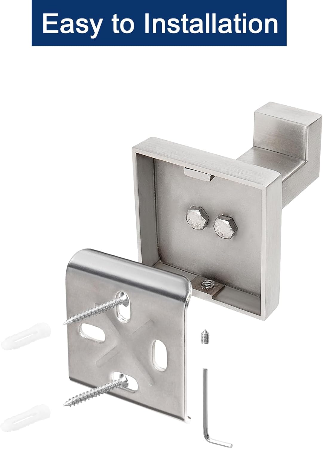 NearMoon Bath Towel Hooks -SUS304 Stainless Steel Square Clothes Robe Hooks Hanger, Heavy Duty Coat Hooks for Bathroom Livingroom Hotel Kitchen Garage, Wall Mounted (8 Pack, Brushed Nickel)