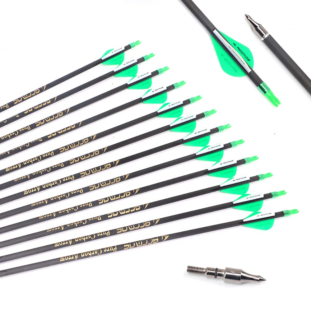 ACCMOS 24pcs Diamètre Intérieur 6.2mm .244" 22-31 Pouces Flèches Spine 300 350 400 500 600 700 800 Adulte Jeunesse Flèche Carbone avec Encoche Rotative pour Arc à Poulies et Arc Recurve Style1