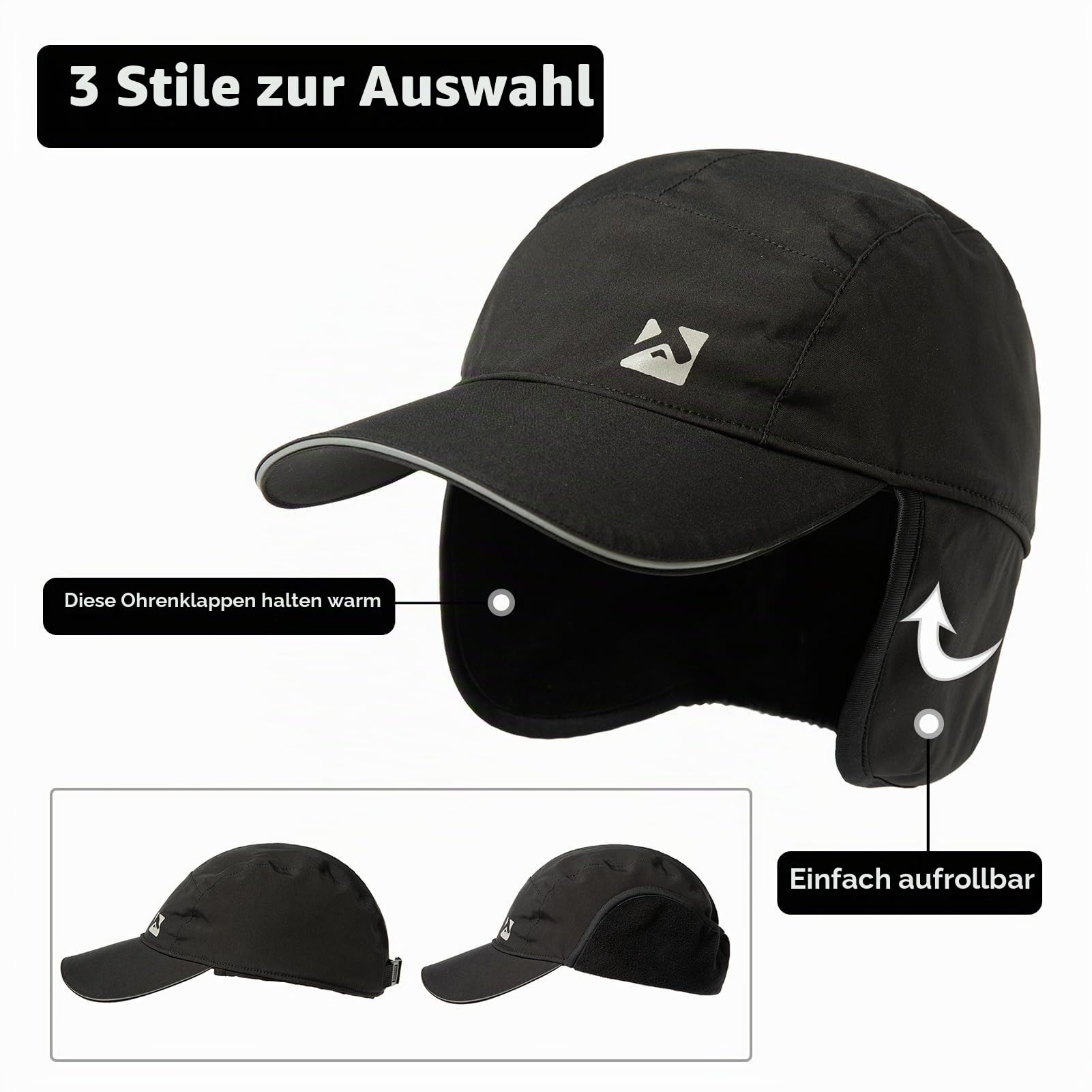 TOP-EX Oversize XL XXL Herren wasserdichte Winter-Baseballkappe mit Fleece-Ohrklappen und Fallensteller-Hut für kaltes Wetter große Köpfe
